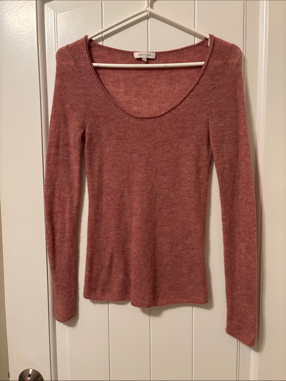 Rebecca Taylor Ribbed Scoop-Neck Sweater in Dusty Rose